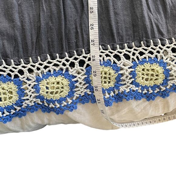 Theme Crochet Tunic Mini Dress Navy Blue Cap Sleeves Size Large - Picture 7 of 11